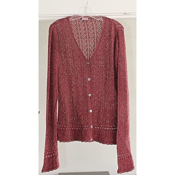 CP Shades - Pointelle Cardigan - Lurex Metallic Knit, Red, sz S - Picture 2 of 11